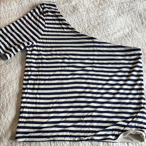 J. Crew Navy and White Stripes One Shoulder Knit Top